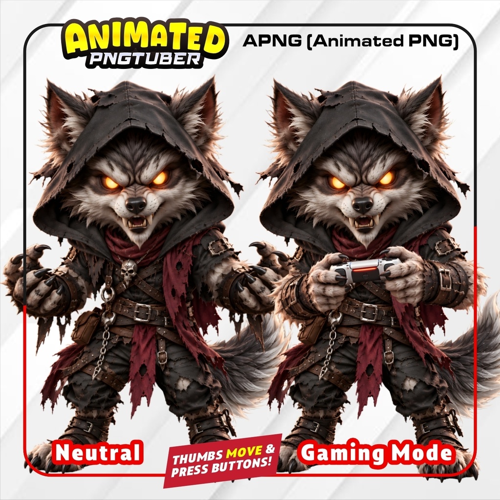 Werewolf PNGTuber Animated | Wolf VTuber Avatar | Veadotube Mini APNG | Gaming & Neutral Version | Halloween PNG tuber, Wolf Streamer