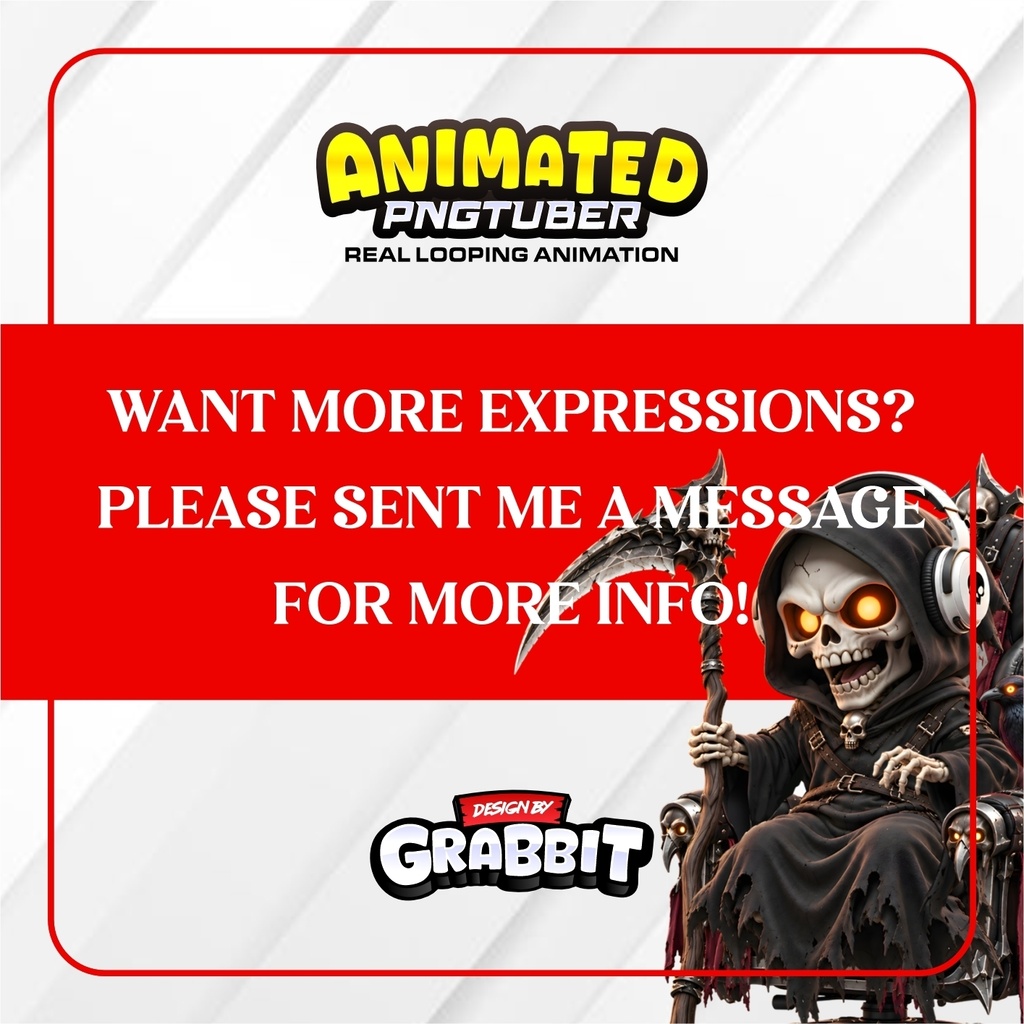 Grim Reaper PNGTuber Animated | Skeleton VTuber Avatar | Veadotube Mini APNG | Gaming & Neutral Version | Spooky Streamer Avatar