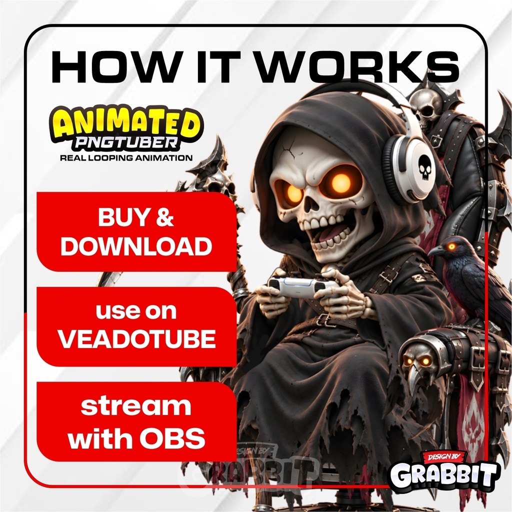 Grim Reaper PNGTuber Animated | Skeleton VTuber Avatar | Veadotube Mini APNG | Gaming & Neutral Version | Spooky Streamer Avatar