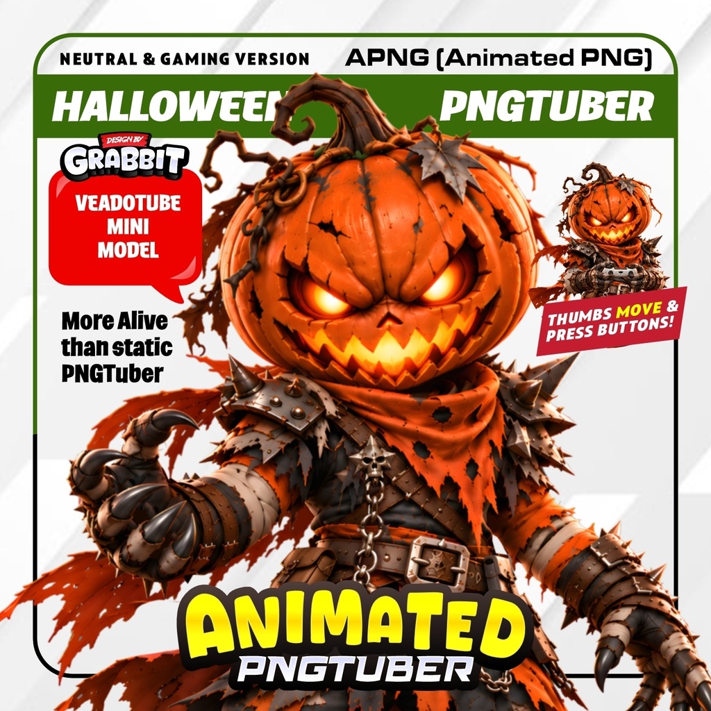 Animated Halloween Pumpkin PNGTuber | Halloween Jack O Lantern Avatar | Veadotube Mini | Gaming Horror Vtuber | Halloween png tuber
