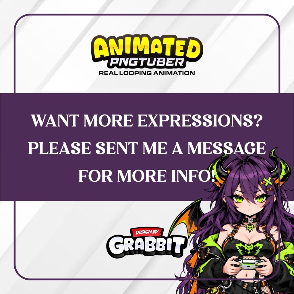 Animated Succubus PNGTuber, Purple Demon Girl APNG, Neon Green Anime Avatar, Gaming Streamer Model, Veadotube Mini