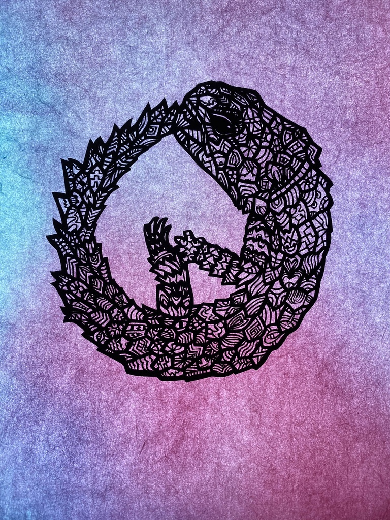 《守紋竜》— アルマジロトカゲ細密切り絵(再販あり)