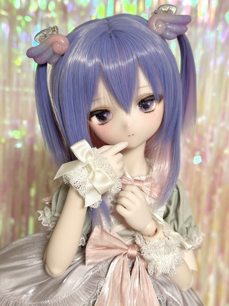 8~9インチウィッグ 羽根ヘアクリップ付き!【エンジェルツーサイドアップ】MDD.DD.SDサイズ ドールウィッグ
