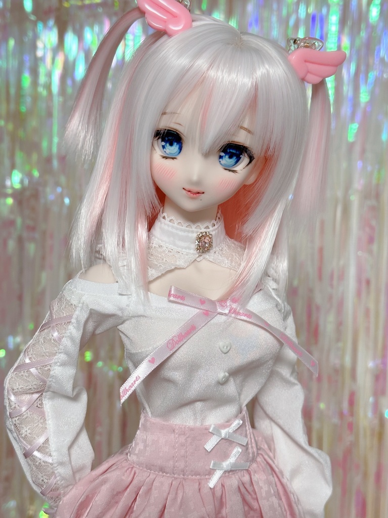 8~9インチウィッグ 羽根ヘアクリップ付き!【エンジェルツーサイドアップ】MDD.DD.SDサイズ ドールウィッグ