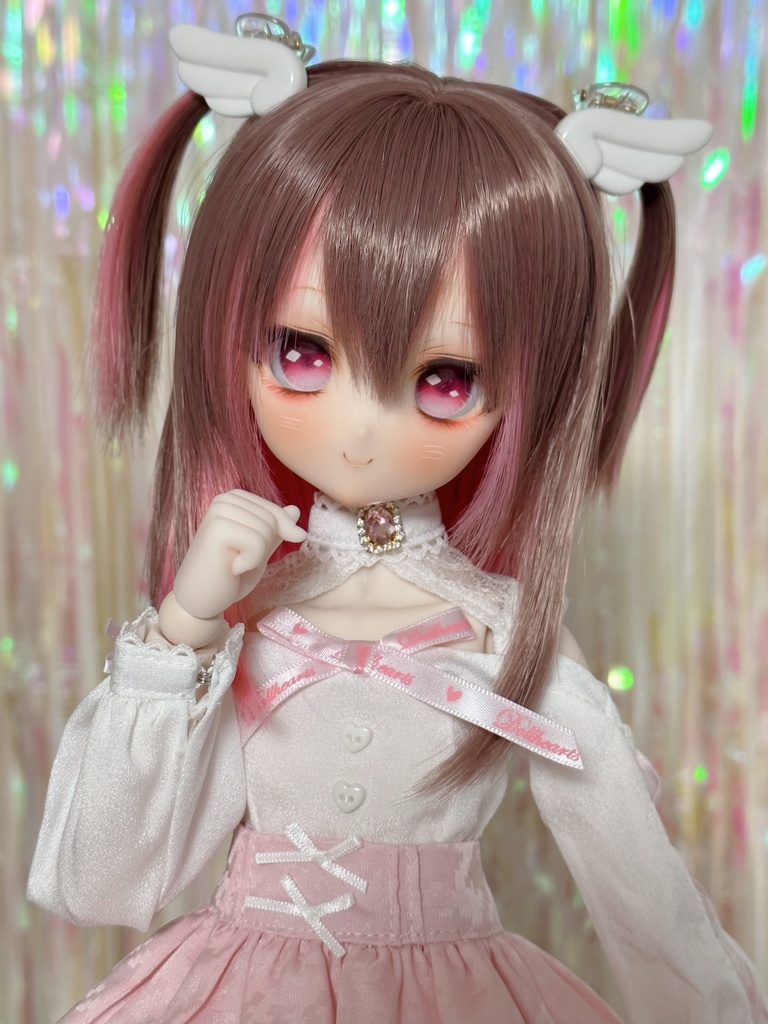8~9インチウィッグ 羽根ヘアクリップ付き!【エンジェルツーサイドアップ】MDD.DD.SDサイズ ドールウィッグ