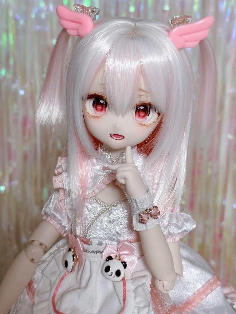 8~9インチウィッグ 羽根ヘアクリップ付き!【エンジェルツーサイドアップ】MDD.DD.SDサイズ ドールウィッグ