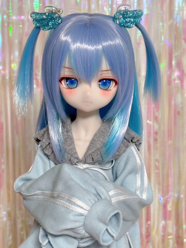8~9インチウィッグ 羽根ヘアクリップ付き!【エンジェルツーサイドアップ】MDD.DD.SDサイズ ドールウィッグ