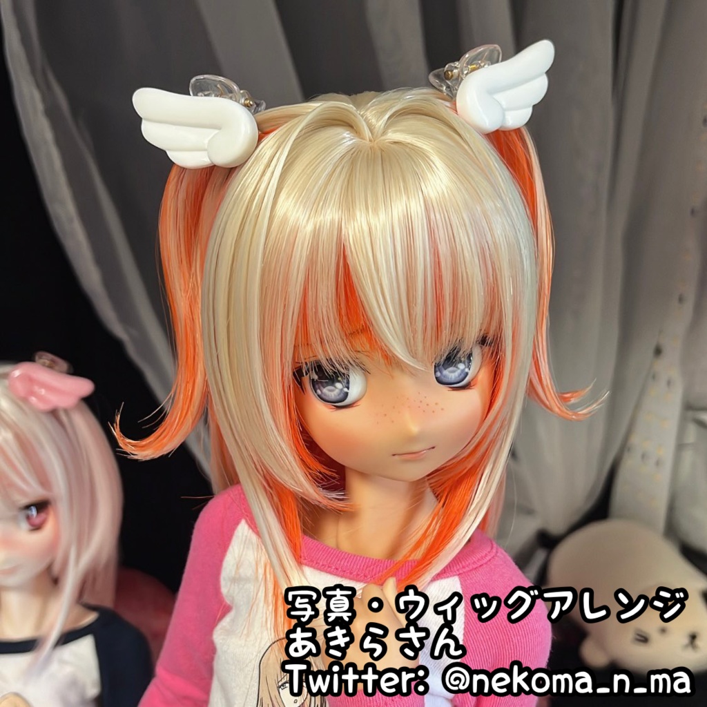 8~9インチウィッグ 羽根ヘアクリップ付き!【エンジェルツーサイドアップ】MDD.DD.SDサイズ ドールウィッグ