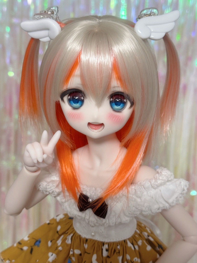 8~9インチウィッグ 羽根ヘアクリップ付き!【エンジェルツーサイドアップ】MDD.DD.SDサイズ ドールウィッグ