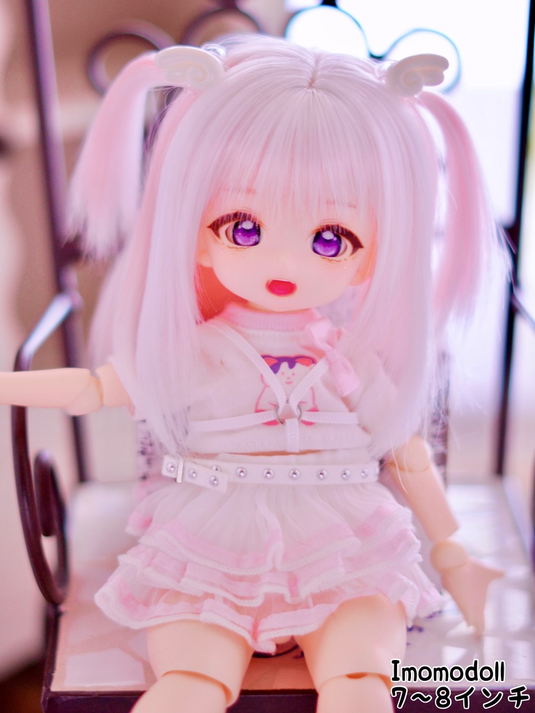 6〜7インチ. 7~8インチ即納ウィッグ【エンジェルツーサイドアップ】いちごみるく 羽根ヘアクリップ付き