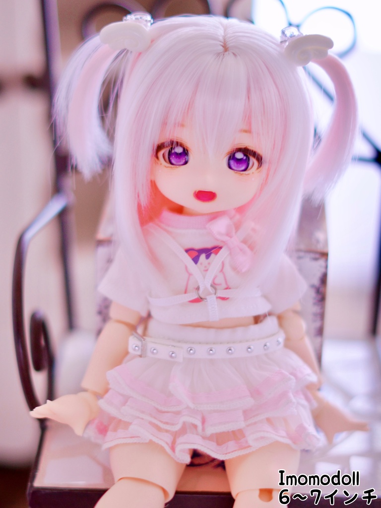 6〜7インチ. 7~8インチ即納ウィッグ【エンジェルツーサイドアップ】いちごみるく 羽根ヘアクリップ付き