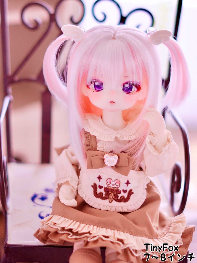 6〜7インチ. 7~8インチ即納ウィッグ【エンジェルツーサイドアップ】いちごみるく 羽根ヘアクリップ付き