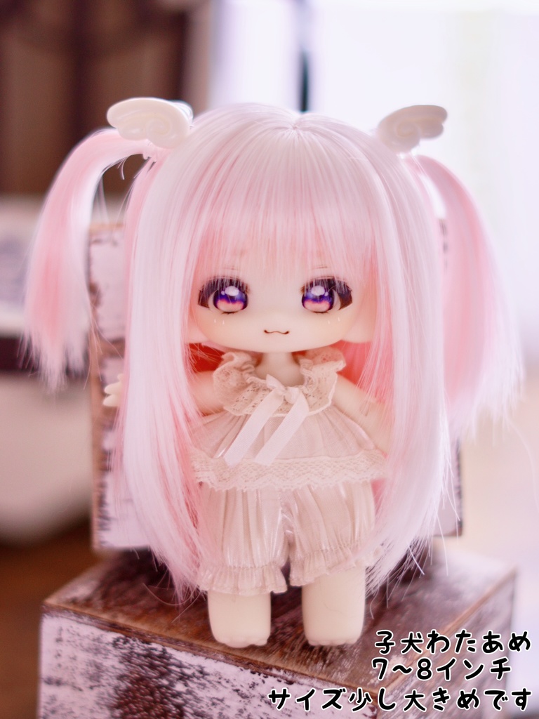 6〜7インチ. 7~8インチ即納ウィッグ【エンジェルツーサイドアップ】いちごみるく 羽根ヘアクリップ付き