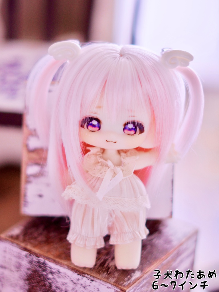 6〜7インチ. 7~8インチ即納ウィッグ【エンジェルツーサイドアップ】いちごみるく 羽根ヘアクリップ付き