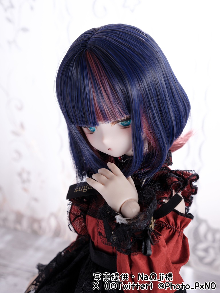【受注】8~9inchウィッグ【くらげヘア 紺紅】MDD.DD.SDサイズ ドールウィッグ