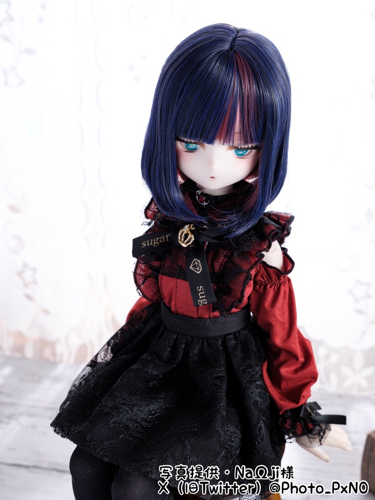 【受注】8~9inchウィッグ【くらげヘア 紺紅】MDD.DD.SDサイズ ドールウィッグ