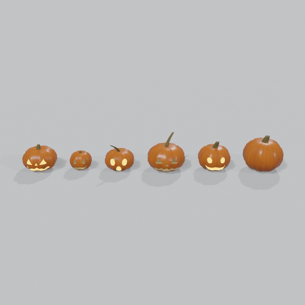 【3Dモデル】ハロウィンかぼちゃランタン 6種セット| 6 carved Halloween pumpkin lanterns