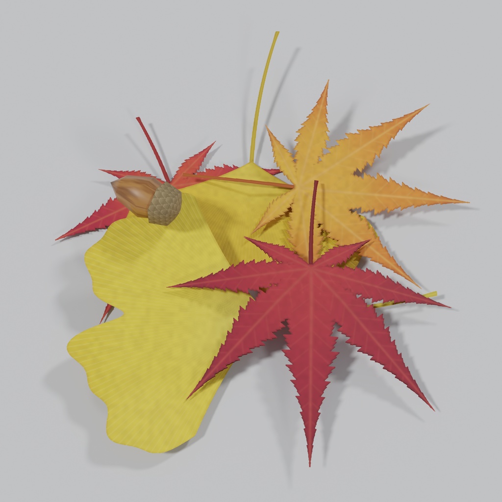 【3Dモデル】秋の落ち葉&どんぐり・松ぼっくり 17種セット | Autumn scatter set: 8 single leaves