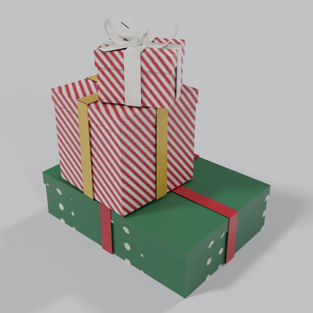 【3Dモデル】クリスマスプレゼントボックス&オーナメント 12種セット | Christmas set: 5 wrapped gift boxes 5 ornaments
