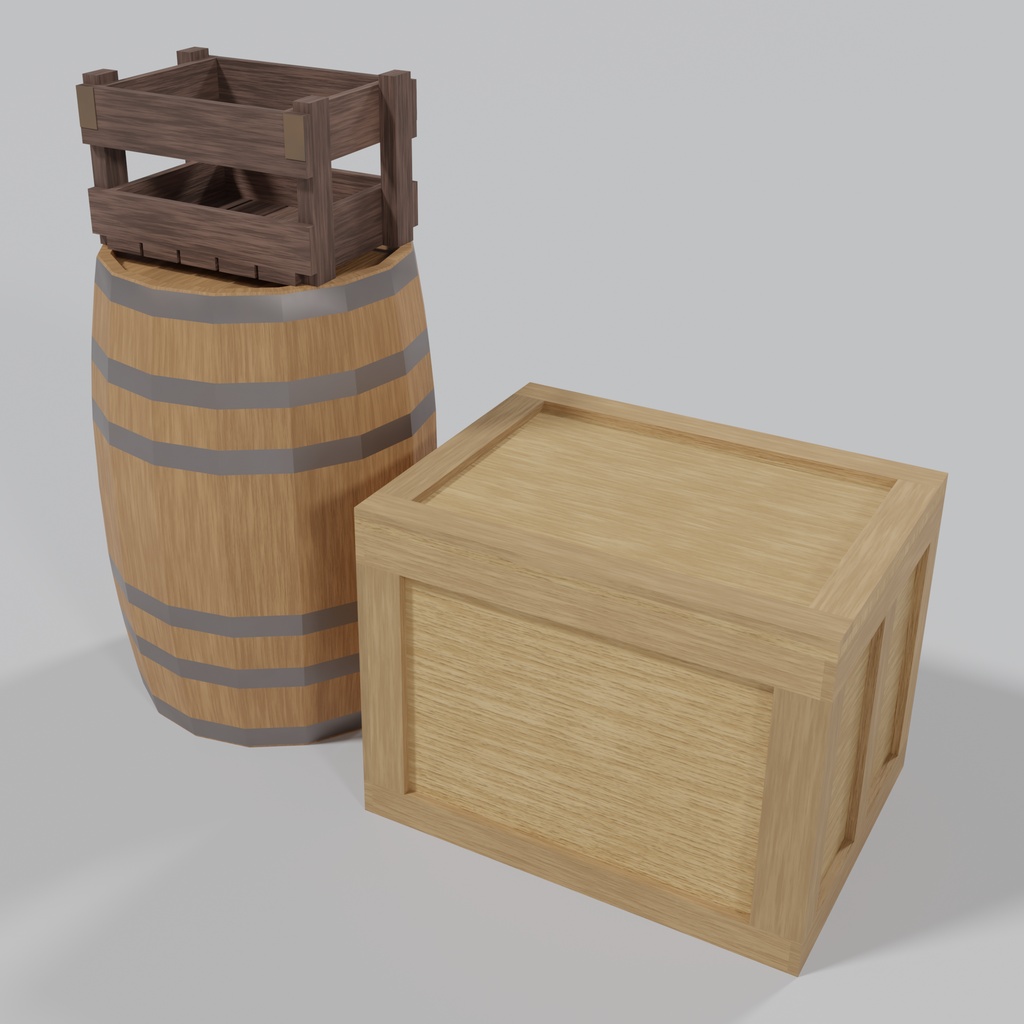 【3Dモデル】木箱&樽スタック 10種セット | Wooden crates and barrels