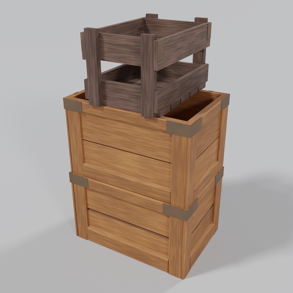 【3Dモデル】木箱&樽スタック 10種セット | Wooden crates and barrels