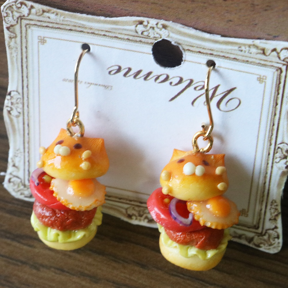 猫のハンバーガーピアス(イヤリングに変更可)