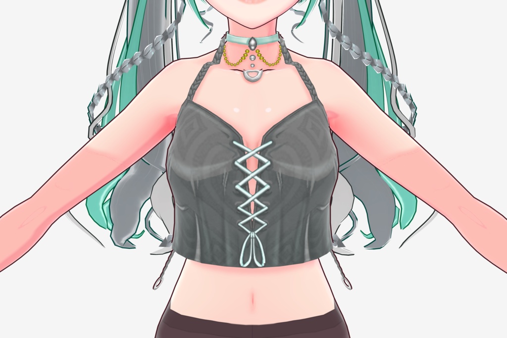 Cross Tie Halter with Silver Ring Frills【VRoid Inner Top】