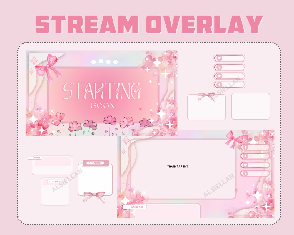 Coquette Pink Stream Overlay ┃Streamelements, OBS, Twitch, YouTube, Facebook