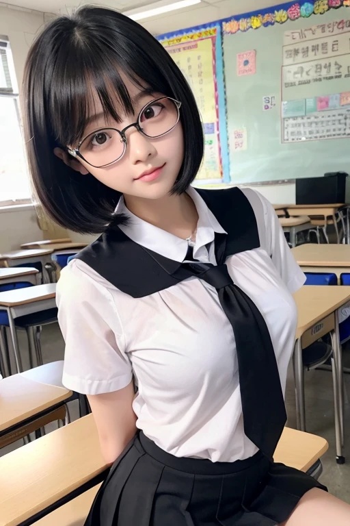 黒髪メガネ女子高生画像(AI)