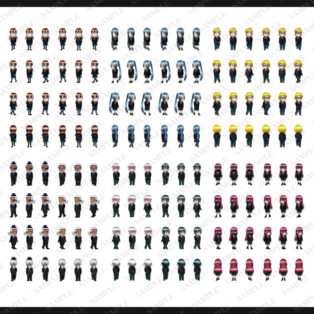 RPG立ち絵素材集1(制服ver)【歩行・顔・SV戦闘用素材付属】