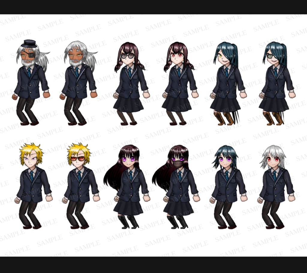 RPG立ち絵素材集1(制服ver)【歩行・顔・SV戦闘用素材付属】