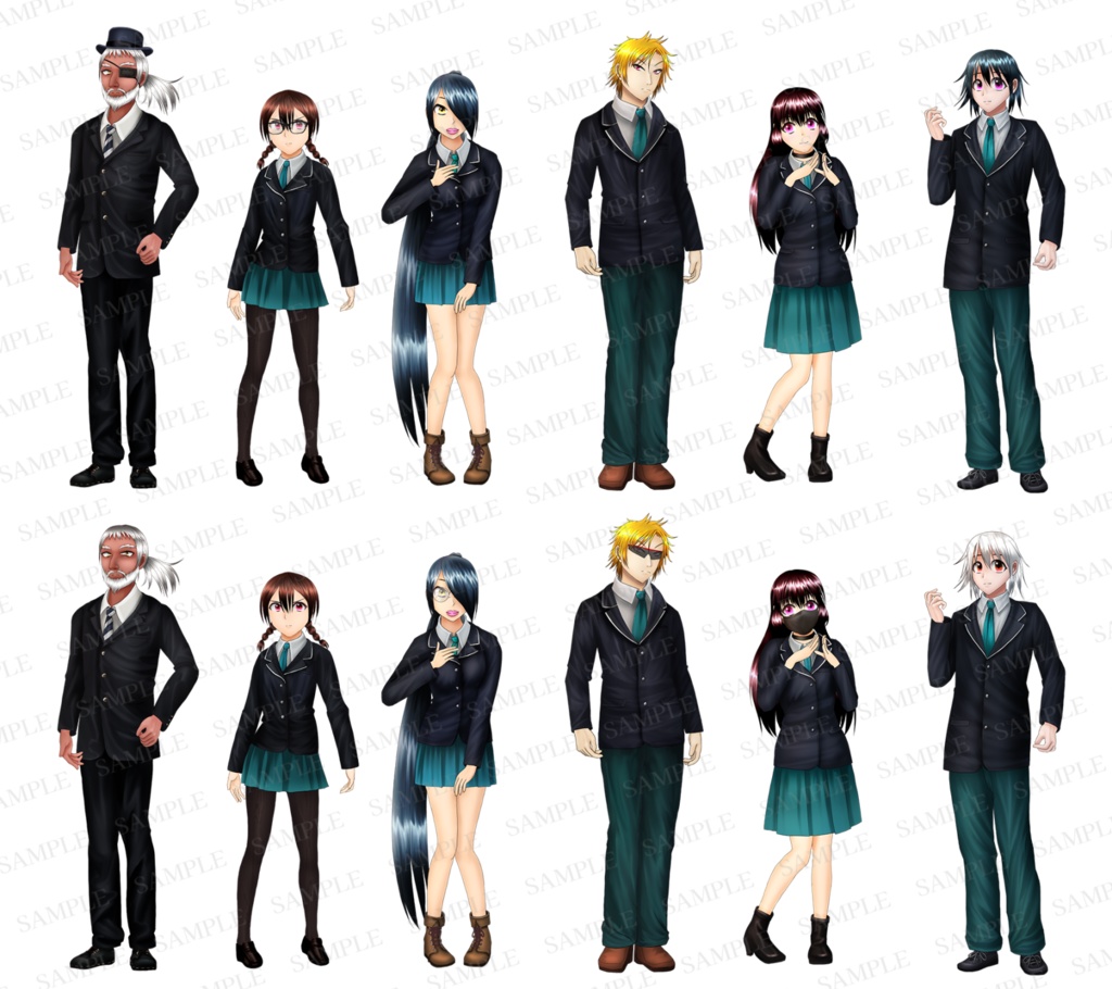 RPG立ち絵素材集1(制服ver)【歩行・顔・SV戦闘用素材付属】