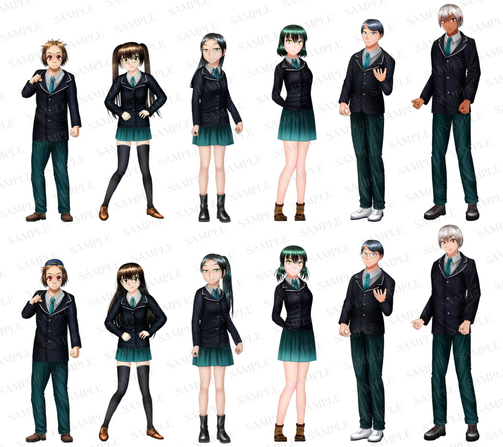 RPG立ち絵素材集2(制服ver)【歩行・顔・SV戦闘用素材付属】