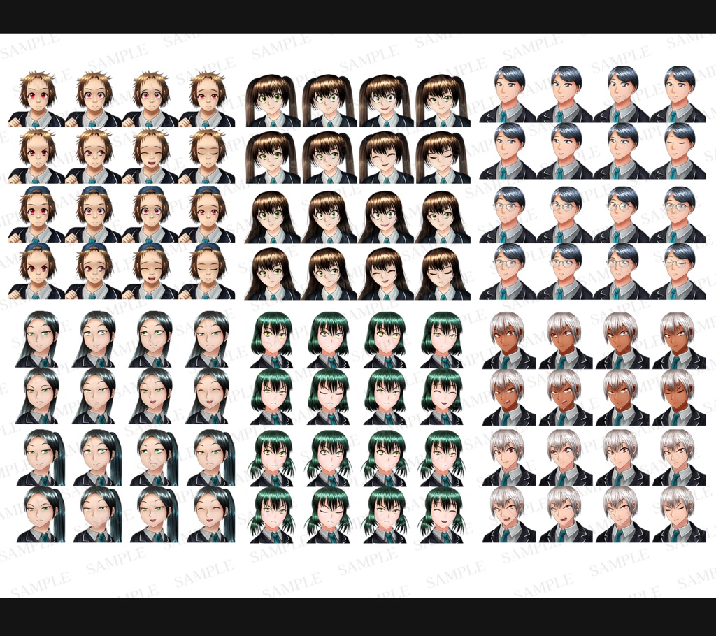 RPG立ち絵素材集2(制服ver)【歩行・顔・SV戦闘用素材付属】