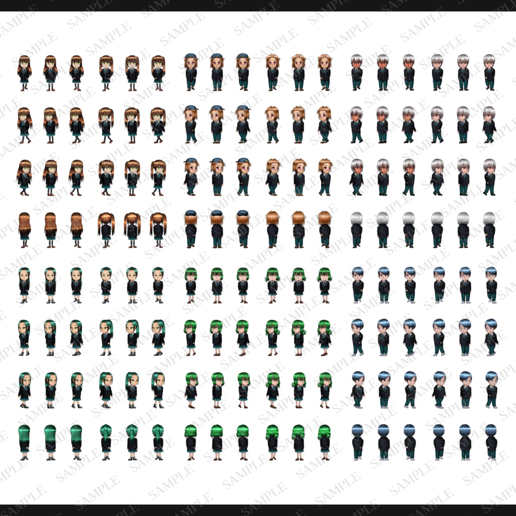 RPG立ち絵素材集2(制服ver)【歩行・顔・SV戦闘用素材付属】