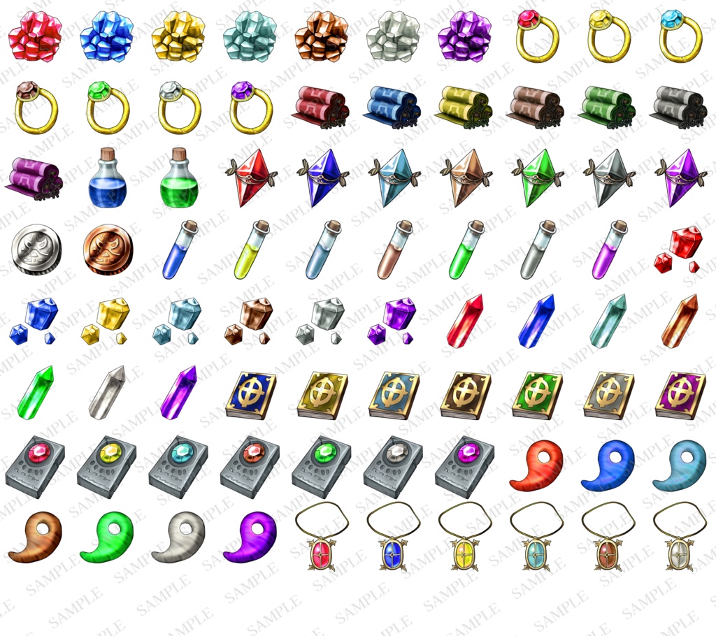 【フレーム付き】RPG定番アイテム100【素材・進化・合成向けアイコン素材】