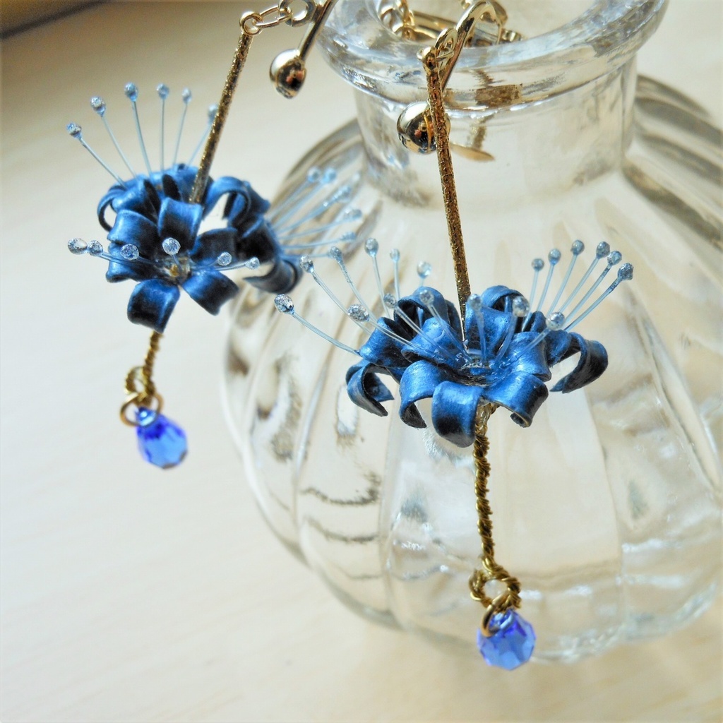 彼岸花 ＊ 青 ＊ イヤリング / ピアス 【 和 】