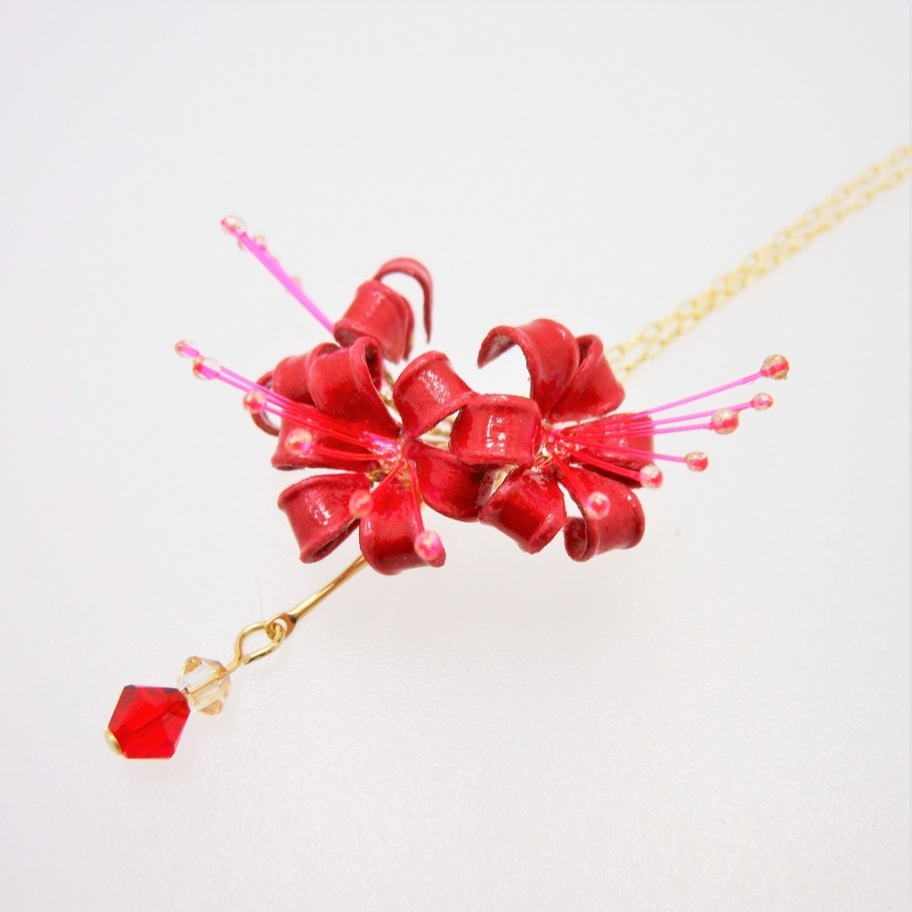 ミニ 彼岸花 ＊ 赤 ＊ ネックレス 【 和 】