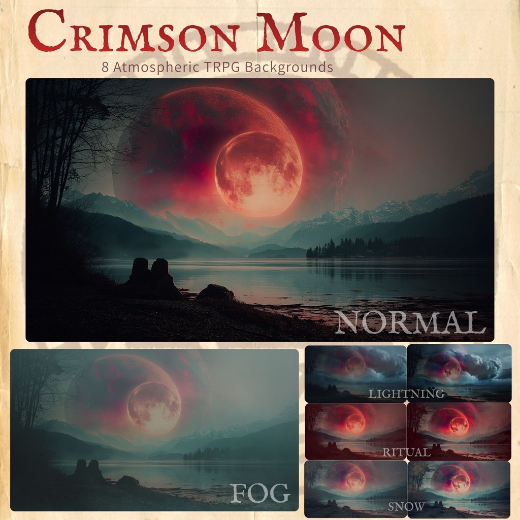 【TRPG背景素材】Crimson Moon - 紅き月夜の差分背景セット（全8種）
