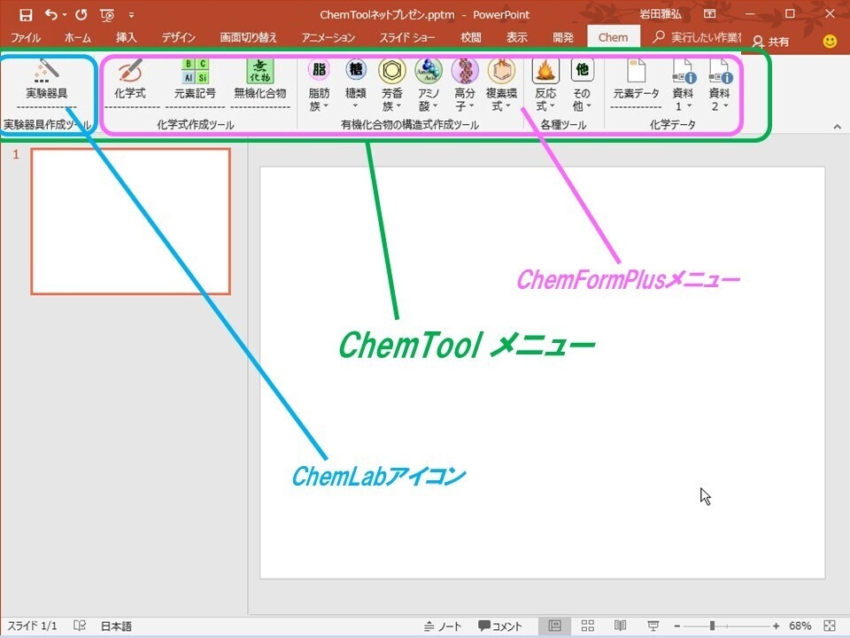 ChemToolPPーChemLabとChemFormPlusの統合版PowerPoint用アドイン