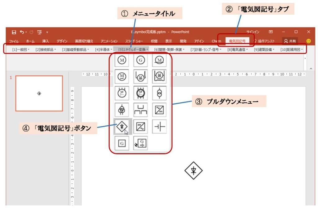 ELsymbol 電気図記号作成PowerPoint用アドイン
