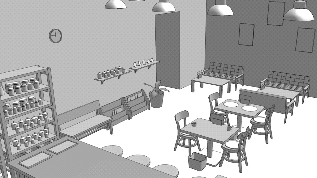 カフェ【クリスタ用素材】【3D】