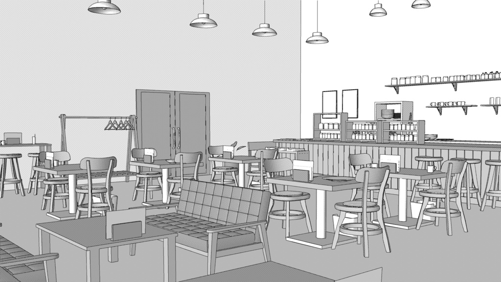 カフェ【クリスタ用素材】【3D】