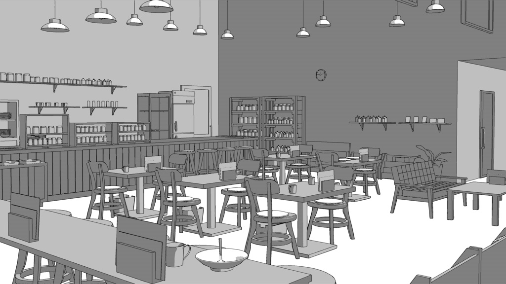 カフェ【クリスタ用素材】【3D】
