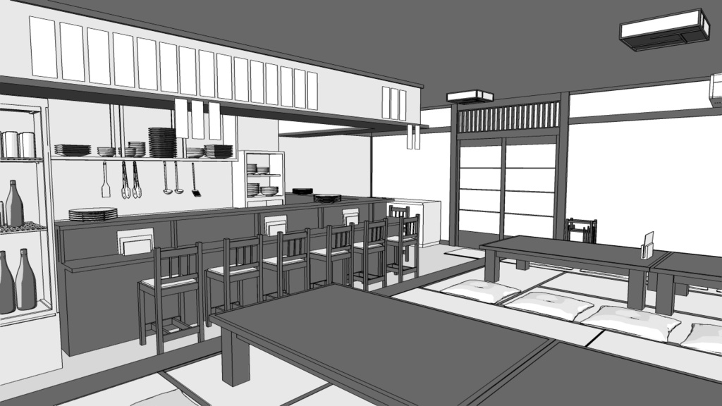 居酒屋【クリスタ用素材】【3D】