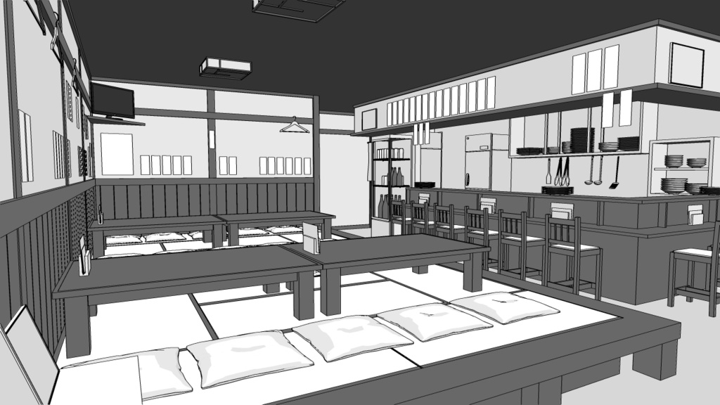 居酒屋【クリスタ用素材】【3D】