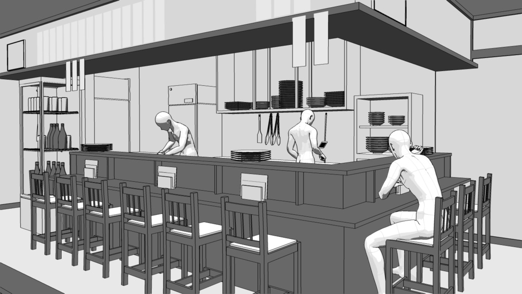 居酒屋【クリスタ用素材】【3D】