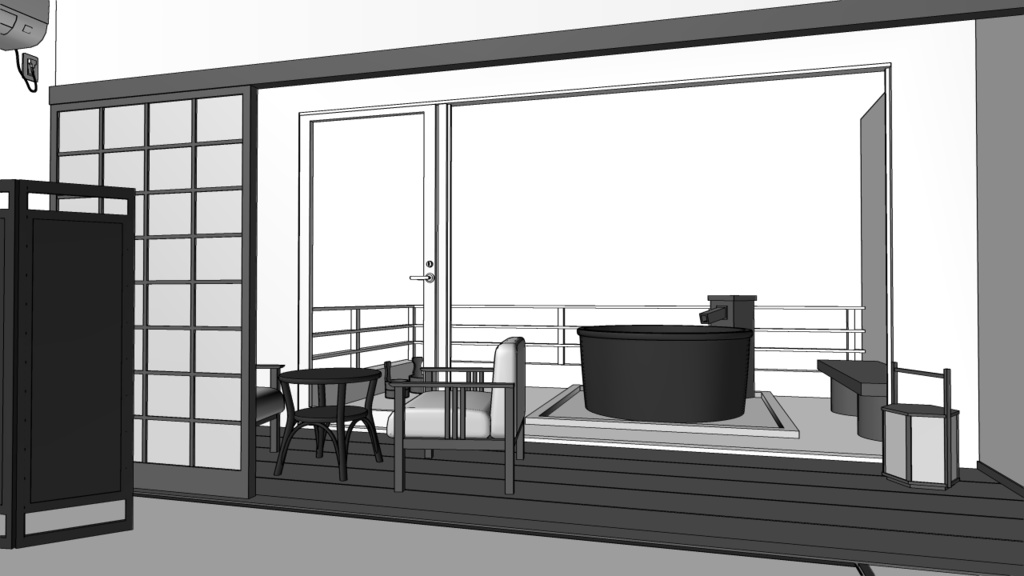 旅館 露天風呂付【クリスタ用素材】【3D】