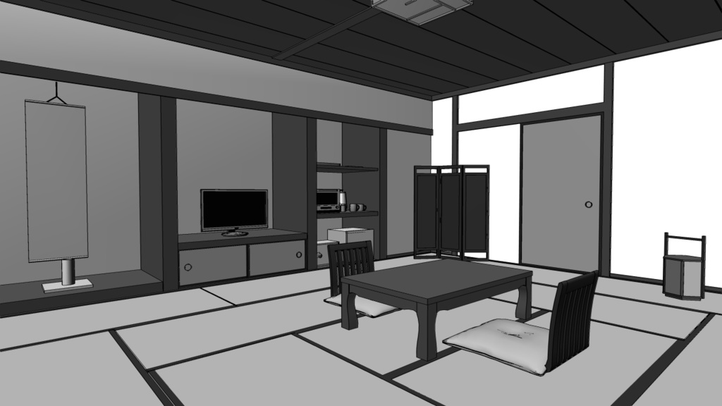 旅館 露天風呂付【クリスタ用素材】【3D】