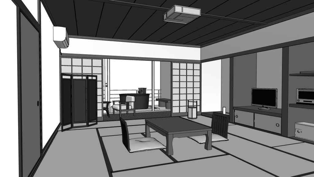 旅館 露天風呂付【クリスタ用素材】【3D】